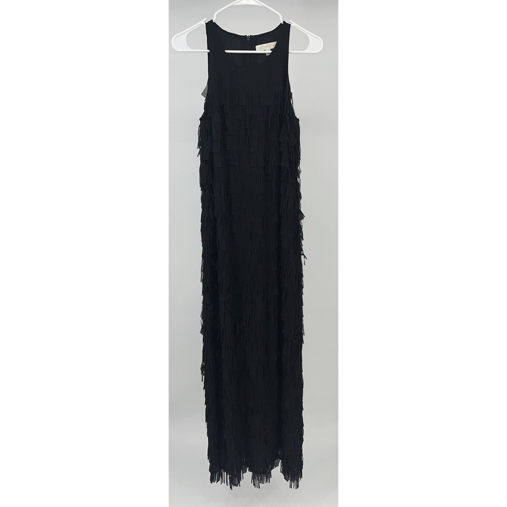 Women's Etcetera Designer Classic Black Fringe Layered Dress Size 2 Side Slit